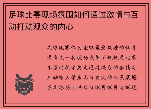 足球比赛现场氛围如何通过激情与互动打动观众的内心